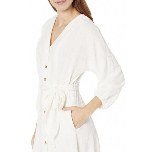 Calvin Klein Womens Button-Down Knee-Length Tie Front Shirtdress Cream 12 - Picture 3 of 6